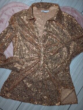DR2 Sequin Mini Dress in Brown & Gold Size L Like New